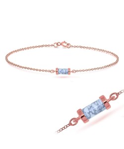 Rose Gold Plated White Marble Silver Bracelet BRS-236-RO-GP